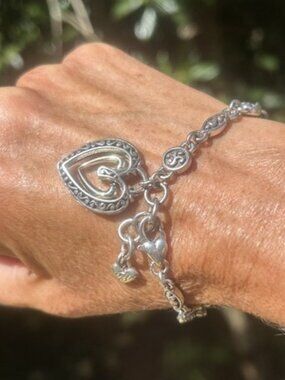BRIGHTON “Ellington” Floating Heart Scroll Silver Link BRACELET